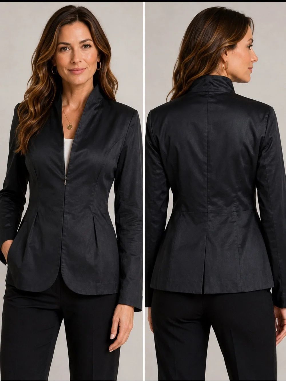 Eileen Fisher Silk Lining High Collar Peplum Jacket in Midnight Blue $298